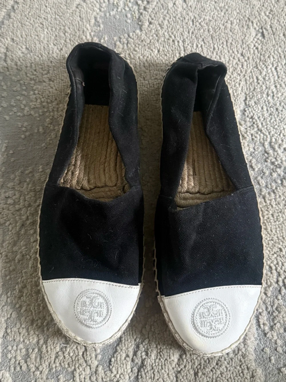 Tory Burch Color Block Canvas Espadrilles slip on white leather tie caps 9